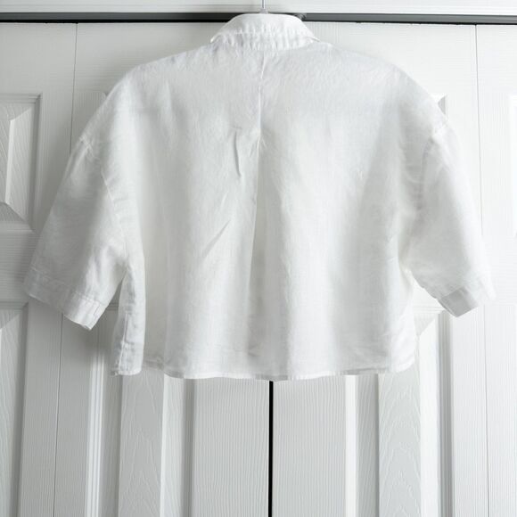 H&M Linen Blouse Women's Size XS White Loose-Fit Button Front - Picture 2 of 5